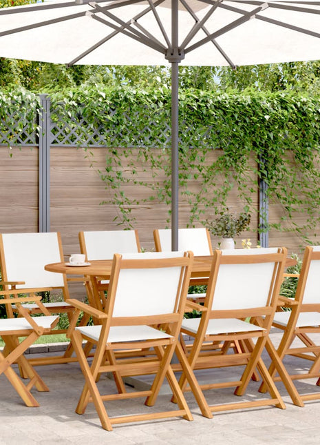 Tuinstoelen 8 st inklapbaar massief hout en stof crèmewit