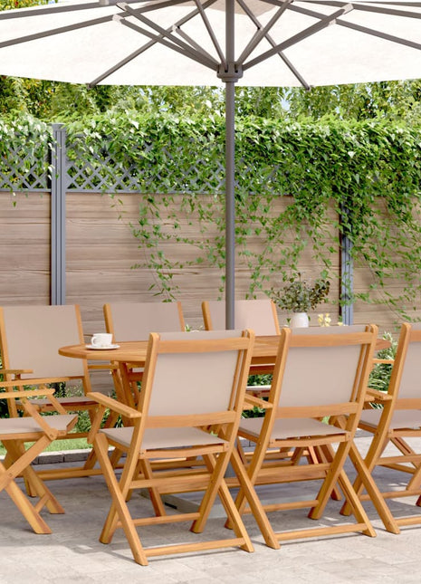 Tuinstoelen 8 st inklapbaar stof en massief hout taupe