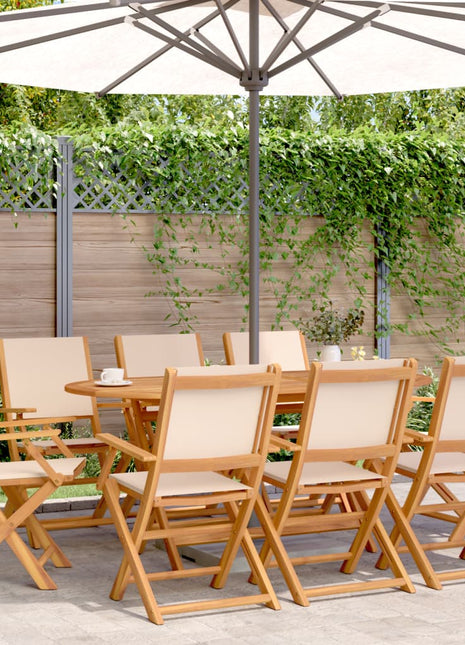 Tuinstoelen 8 st inklapbaar stof en massief hout beige