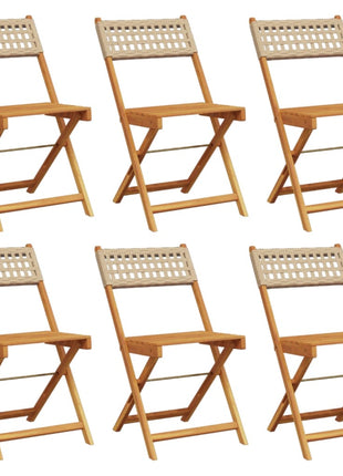 Tuinstoelen 6 st inklapbaar poly rattan en massief hout beige