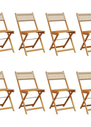 Tuinstoelen 8 st inklapbaar poly rattan en massief hout beige