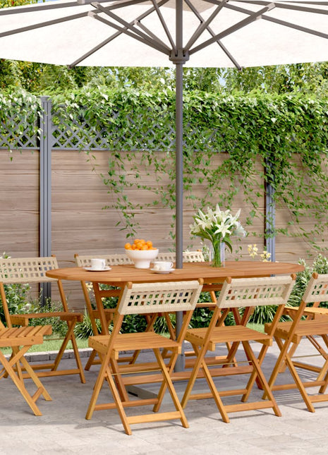 Tuinstoelen 8 st inklapbaar poly rattan en massief hout beige