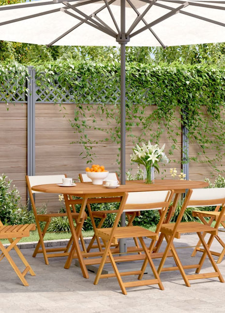 Tuinstoelen 6 st inklapbaar massief hout en stof crèmewit