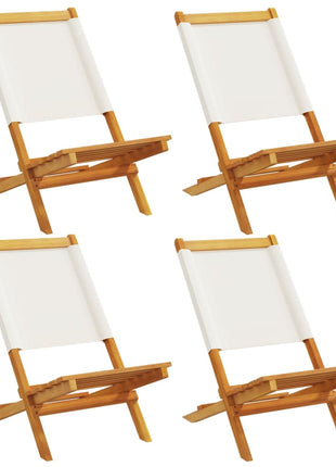Tuinstoelen 4 st inklapbaar massief hout en stof crèmewit