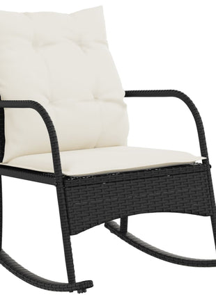 Tuinschommelstoel met kussens poly rattan zwart