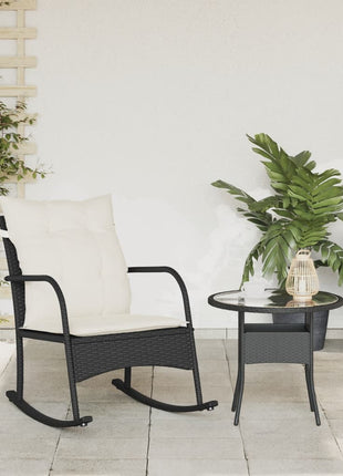 Tuinschommelstoel met kussens poly rattan zwart