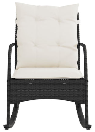 Tuinschommelstoel met kussens poly rattan zwart