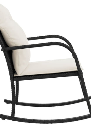 Tuinschommelstoel met kussens poly rattan zwart