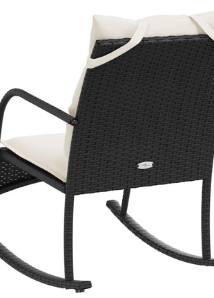 Tuinschommelstoel met kussens poly rattan zwart