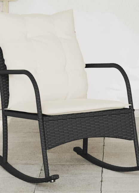 Tuinschommelstoel met kussens poly rattan zwart