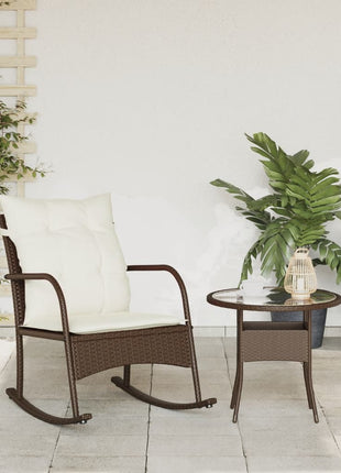 Tuinschommelstoel met kussens poly rattan bruin