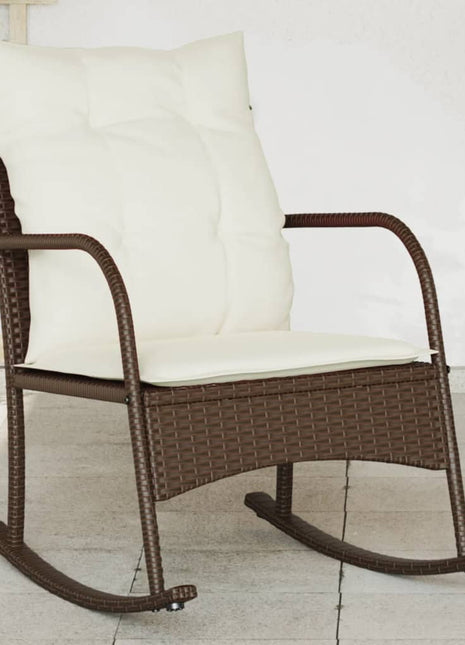 Tuinschommelstoel met kussens poly rattan bruin