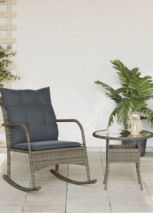 Tuinschommelstoel met kussens poly rattan grijs