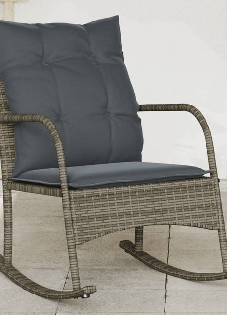 Tuinschommelstoel met kussens poly rattan grijs