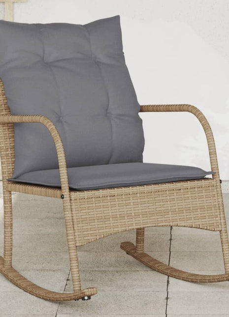 Tuinschommelstoel met kussens poly rattan beige