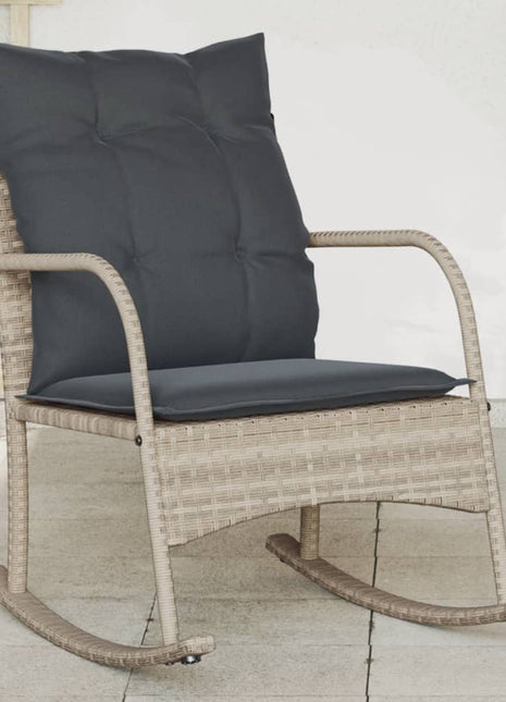 Tuinschommelstoel met kussens poly rattan lichtgrijs