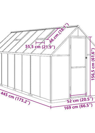 Tuinkas met basisframe 445x169x195 cm aluminium zilverkleurig