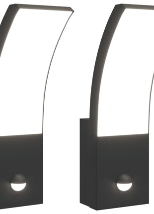 Buitenwandlampen 2 st LED met sensors gegoten aluminium zwart