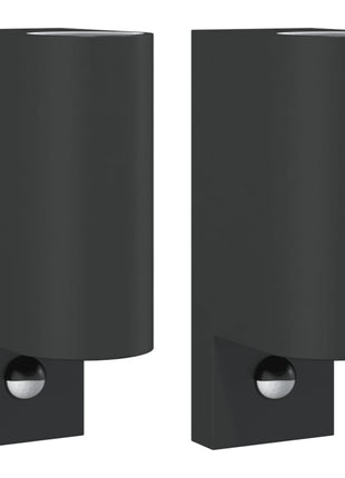 Buitenwandlampen 2 st met sensors gegoten aluminium zwart