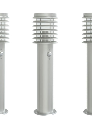 Buitenvloerlampen 3 st met sensors 60 cm roestvrijstaal zilver
