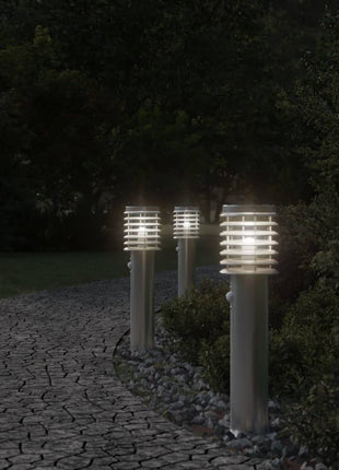 Buitenvloerlampen 3 st met sensors 60 cm roestvrijstaal zilver
