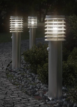Buitenvloerlampen 3 st met sensors 60 cm roestvrijstaal zilver