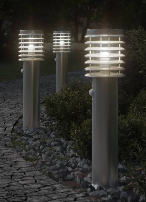 Buitenvloerlampen 3 st met sensors 60 cm roestvrijstaal zilver