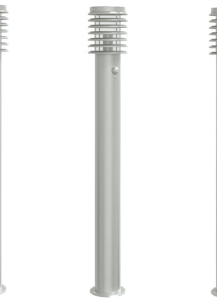 Buitenvloerlampen 3 st met sensors 110 cm roestvrijstaal zilver