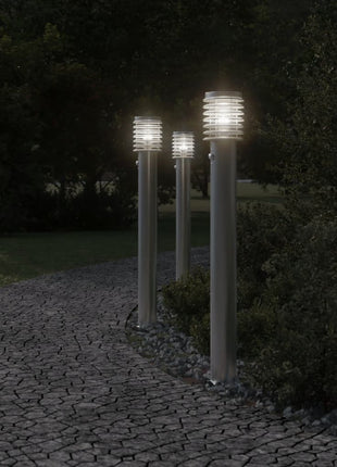 Buitenvloerlampen 3 st met sensors 110 cm roestvrijstaal zilver