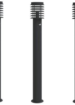 Buitenvloerlampen 3 st met sensors 110 cm roestvrijstaal zwart