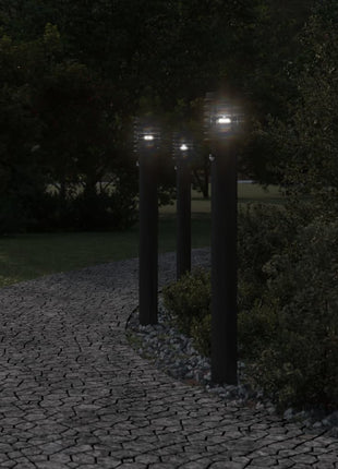 Buitenvloerlampen 3 st met sensors 110 cm roestvrijstaal zwart