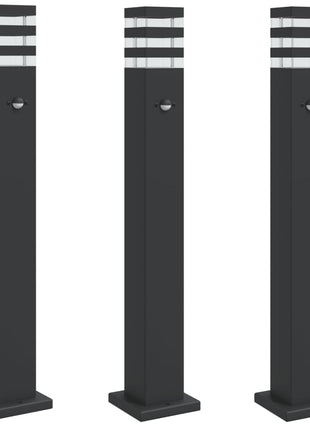 Vloerlampen voor buiten 3 st met sensor 80 cm aluminium zwart