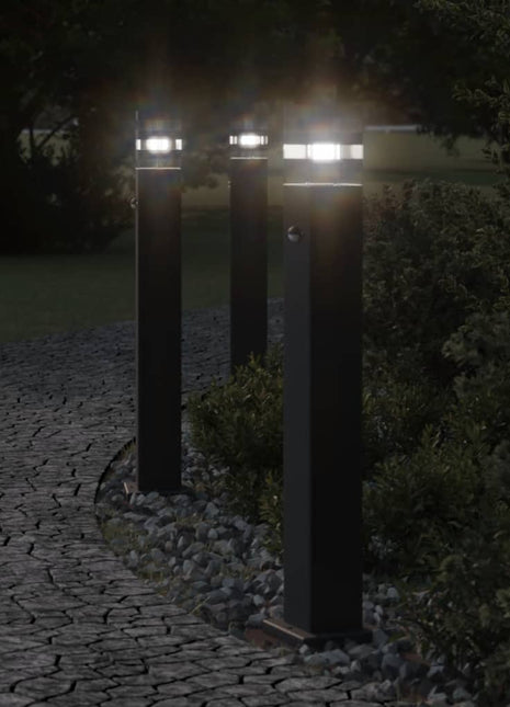 Vloerlampen voor buiten 3 st met sensor 80 cm aluminium zwart