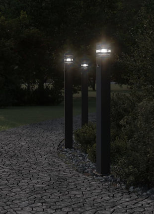 Vloerlampen voor buiten 3 st met sensor 110 cm aluminium zwart