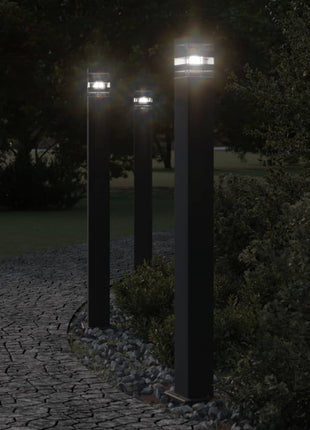 Vloerlampen voor buiten 3 st met sensor 110 cm aluminium zwart