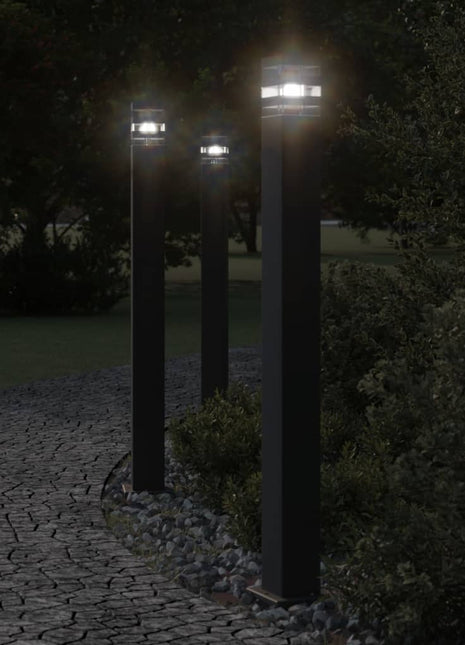 Vloerlampen voor buiten 3 st met sensor 110 cm aluminium zwart