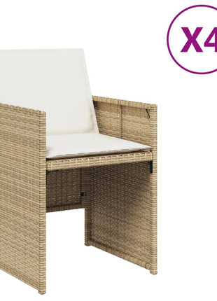 Tuinstoelen 4 st met kussens poly rattan beige