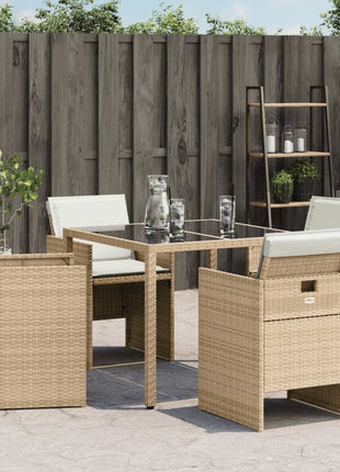 Tuinstoelen 4 st met kussens poly rattan beige