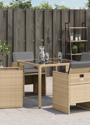 Tuinstoelen 4 st met kussens poly rattan gemengd beige