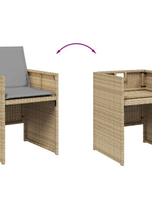 Tuinstoelen 4 st met kussens poly rattan gemengd beige