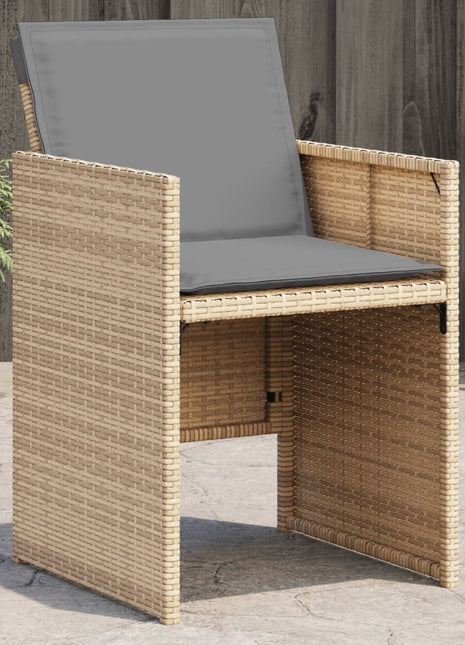 Tuinstoelen 4 st met kussens poly rattan gemengd beige