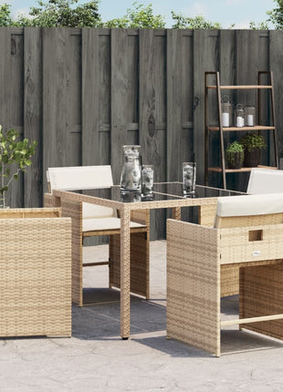 Tuinstoelen 4 st met kussens poly rattan beige