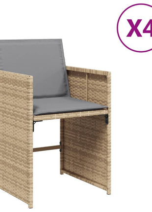 Tuinstoelen 4 st met kussens poly rattan gemengd beige