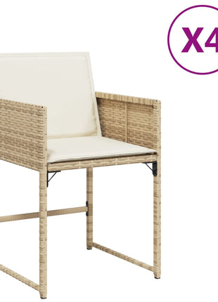 Tuinstoelen 4 st met kussens poly rattan beige