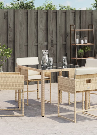 Tuinstoelen 4 st met kussens poly rattan beige