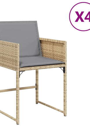 Tuinstoelen 4 st met kussens poly rattan gemengd beige