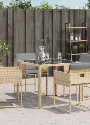 Tuinstoelen 4 st met kussens poly rattan gemengd beige