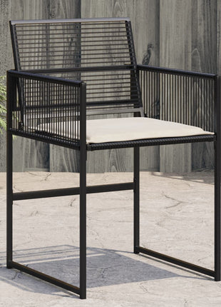 Tuinstoelen 4 st met kussens poly rattan zwart