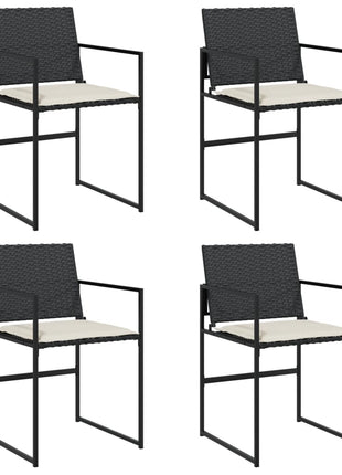 Tuinstoelen 4 st met kussens poly rattan zwart