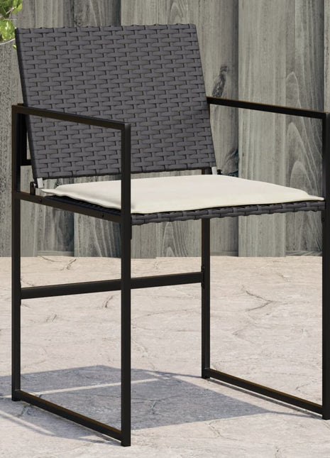 Tuinstoelen 4 st met kussens poly rattan zwart